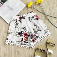 Rose Print Tassel Shorts